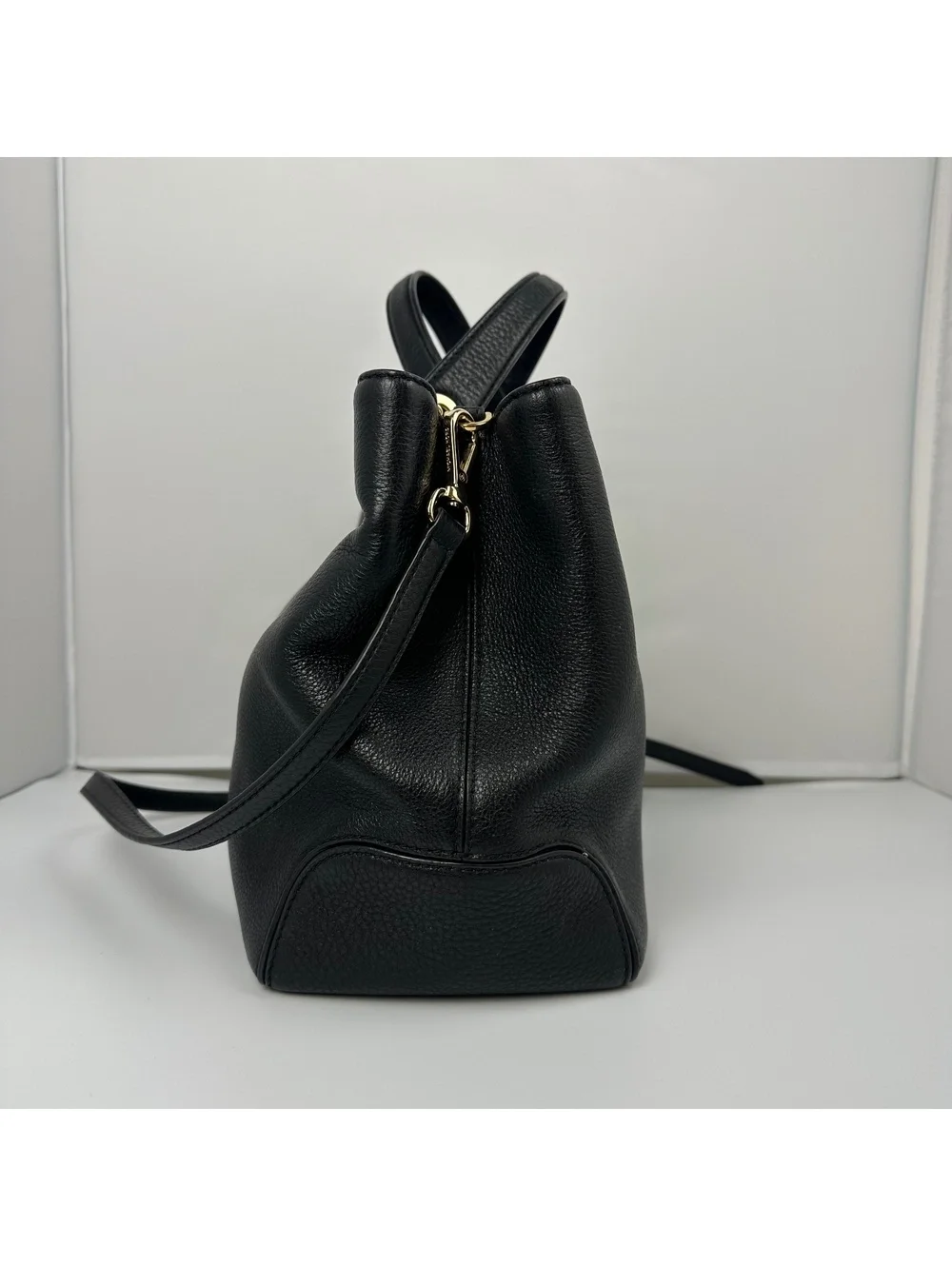 Michael Kors Black Leather Anabelle Large Satchel Handbag with Gold Hardware